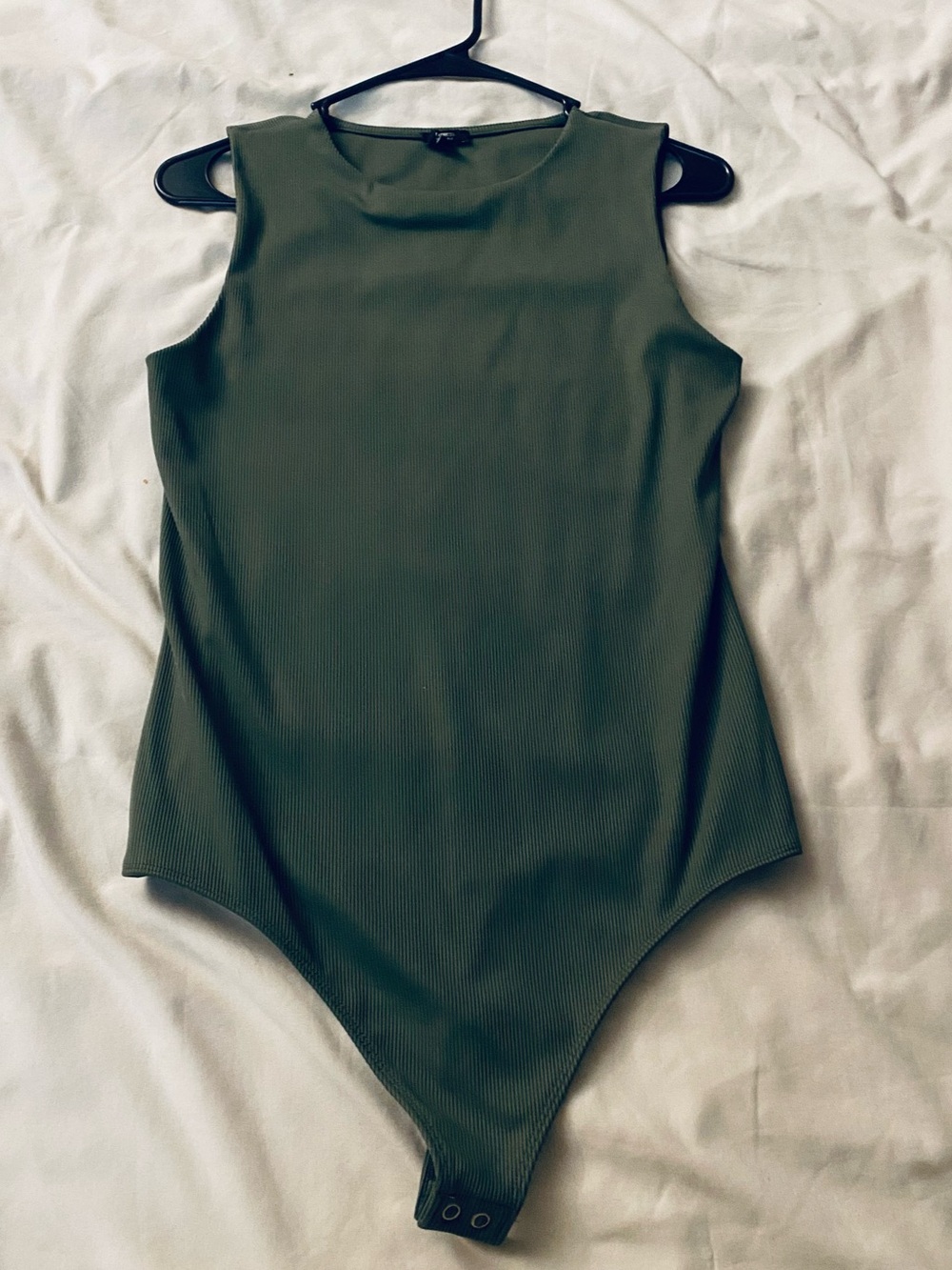 Express Olive Ribbed Scoop-Neck Bodysuit